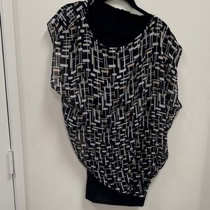 White House Black Market Abstract Black and White Blouse